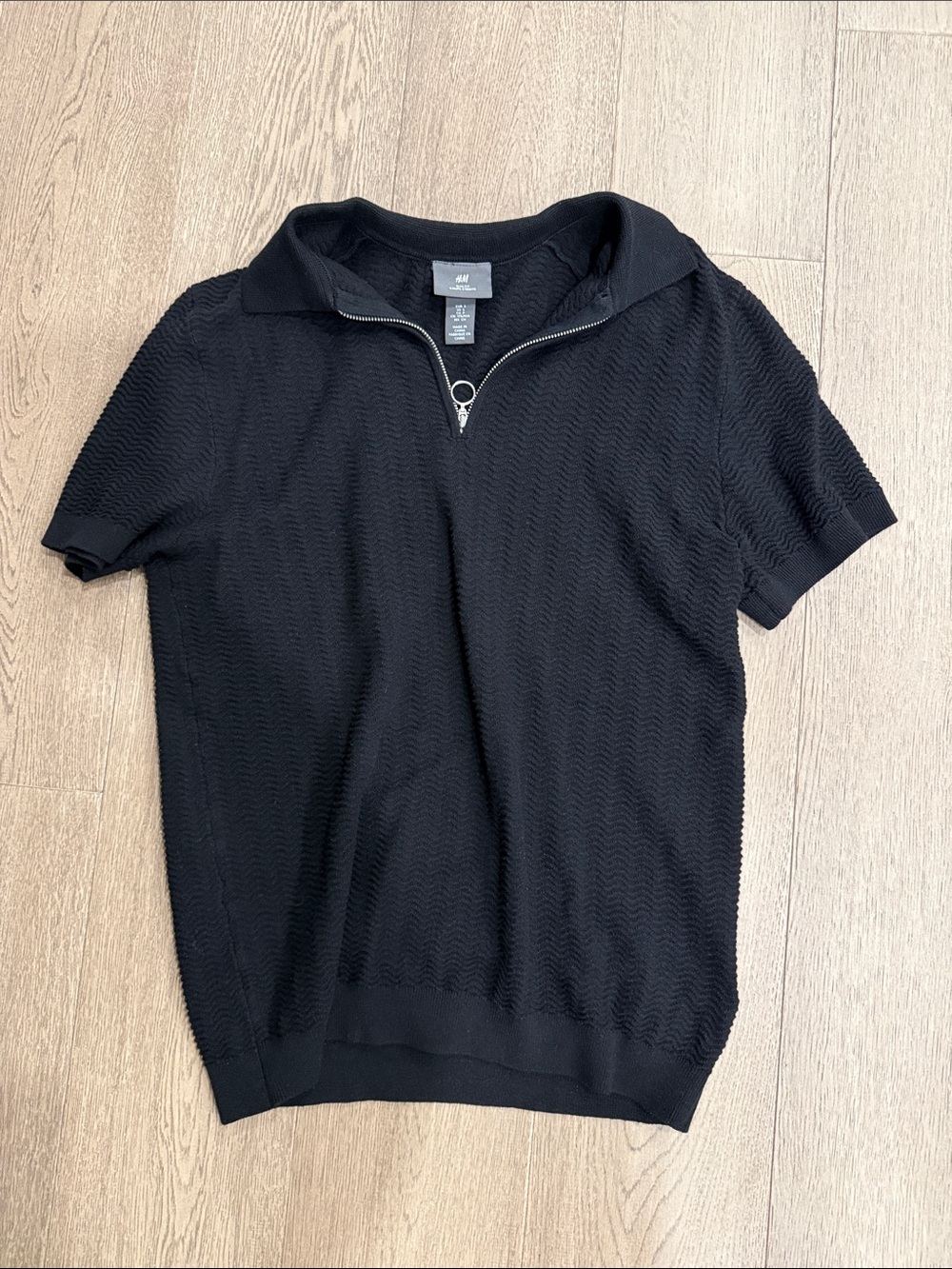 H&M Black Short Sleeve Zip Polo Top